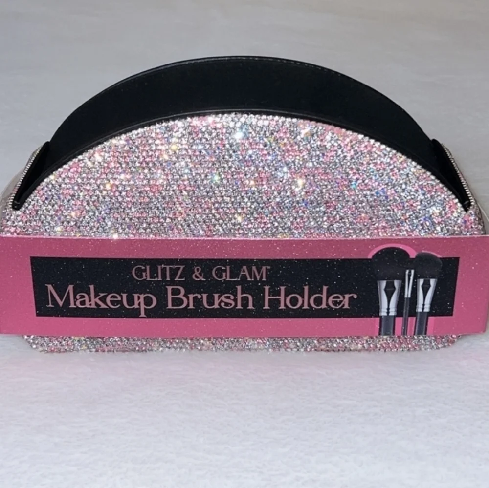 🤍▪️Glitz & Glam ▪️Makeup pink & silver glitter Rhinestone Brush Holder
